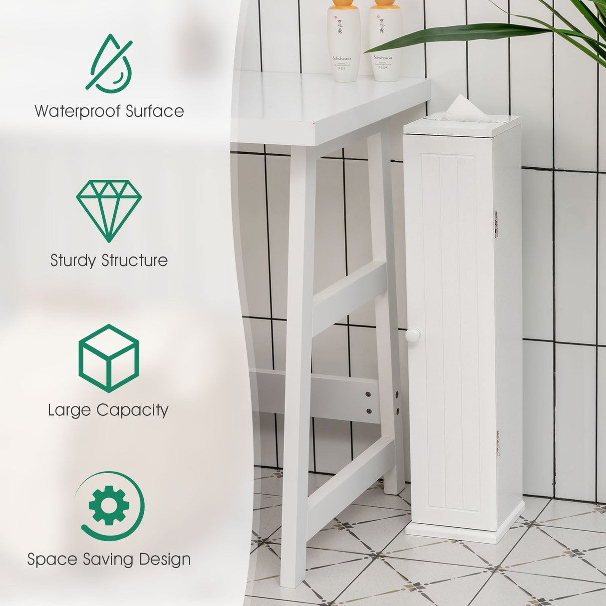 Portarrollos de papel higiénico independiente con 4 estantes y ranura superior para baño - Blanco