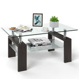 Rectangular Tempered Glass Coffee Table with Shelf
