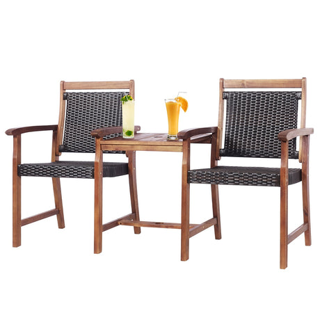 Silla de jardín de ratán y madera de acacia de 2 asientos con mesa de centro