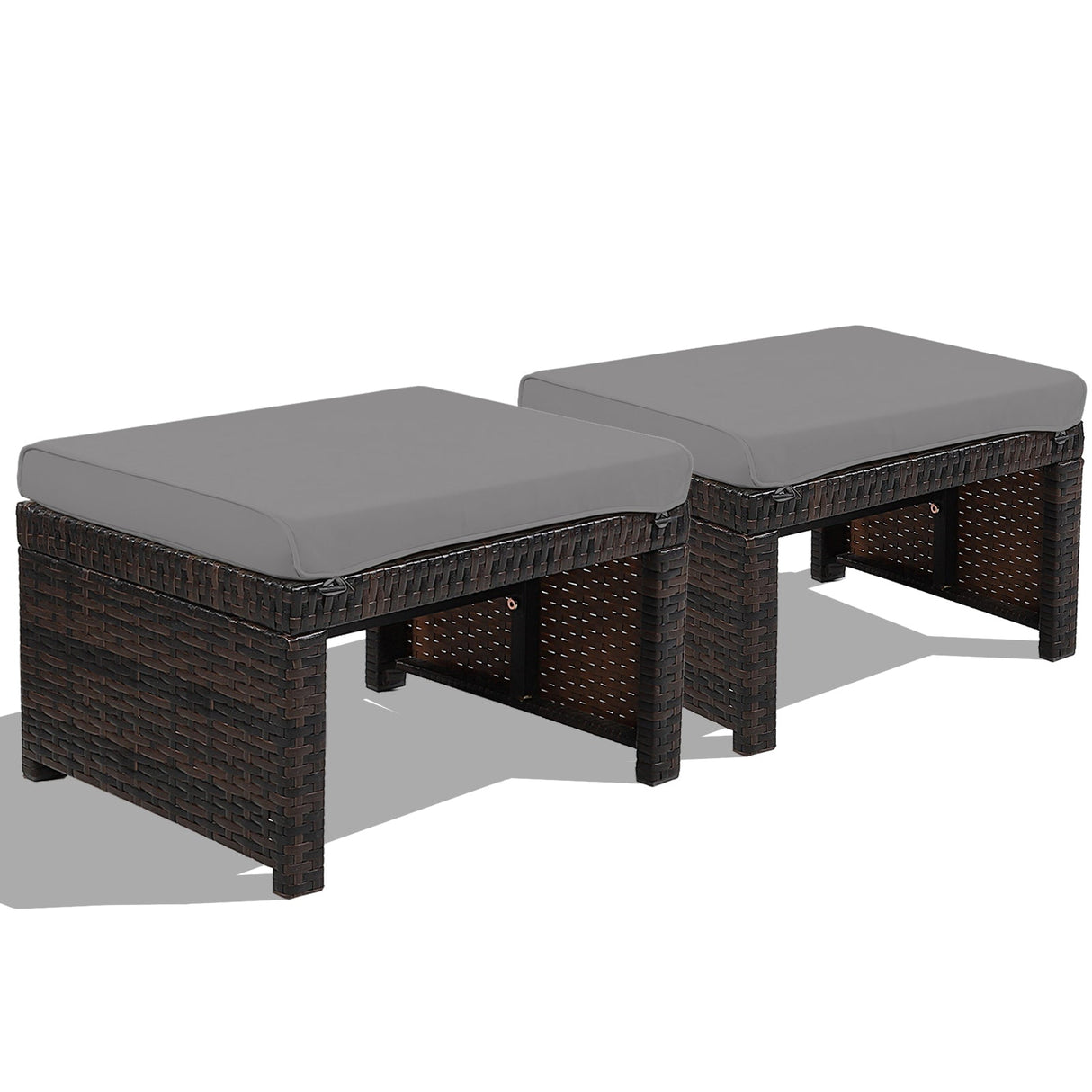 2 pufs de ratán para patio con cojín suave para patio y jardín