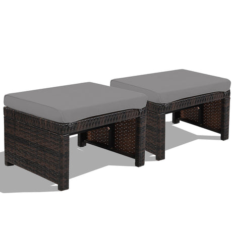 2 pufs de ratán para patio con cojín suave para patio y jardín