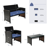 4 Pieces Patio Rattan Cushioned Furniture Set with Coffee Table-Black