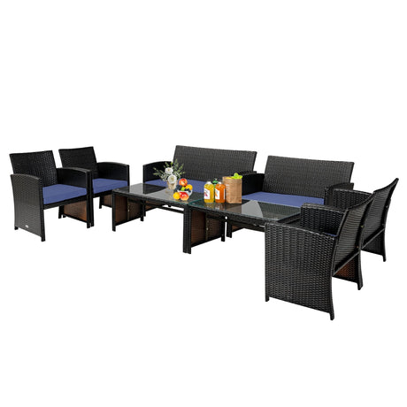 Juego de muebles de patio de ratán acolchado de 4 piezas con mesa de centro - Negro