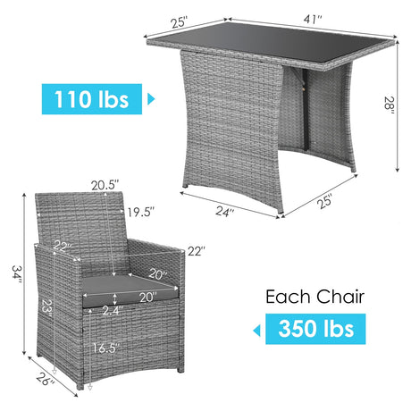 Juego de muebles de patio de ratán de 3 piezas con sofá de brazo acolchado