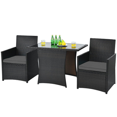 Conjunto de muebles de ratán para patio de 3 piezas con cojín y reposabrazos de sofá