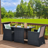 Conjunto de muebles de ratán para patio de 3 piezas con cojín y reposabrazos de sofá