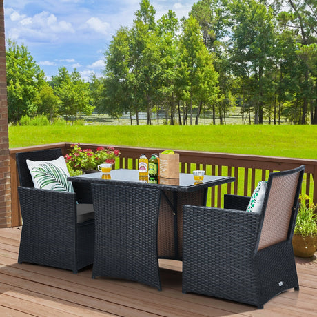 Conjunto de muebles de ratán para patio de 3 piezas con cojín y reposabrazos de sofá
