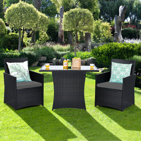 Conjunto de muebles de ratán para patio de 3 piezas con cojín y reposabrazos de sofá