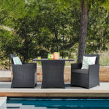 Conjunto de muebles de ratán para patio de 3 piezas con cojín y reposabrazos de sofá