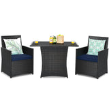 Conjunto de muebles de ratán para patio de 3 piezas con cojín y reposabrazos de sofá