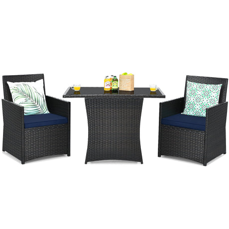 Conjunto de muebles de ratán para patio de 3 piezas con cojín y reposabrazos de sofá