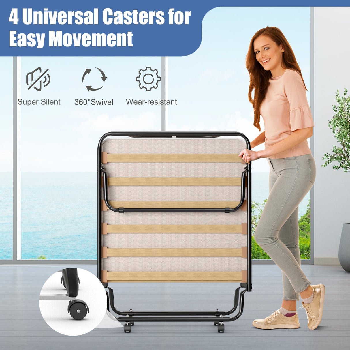 Cama Plegable Portátil con Colchón de Espuma Viscoelástica y Estructura de Metal Resistente Hecho en Italia