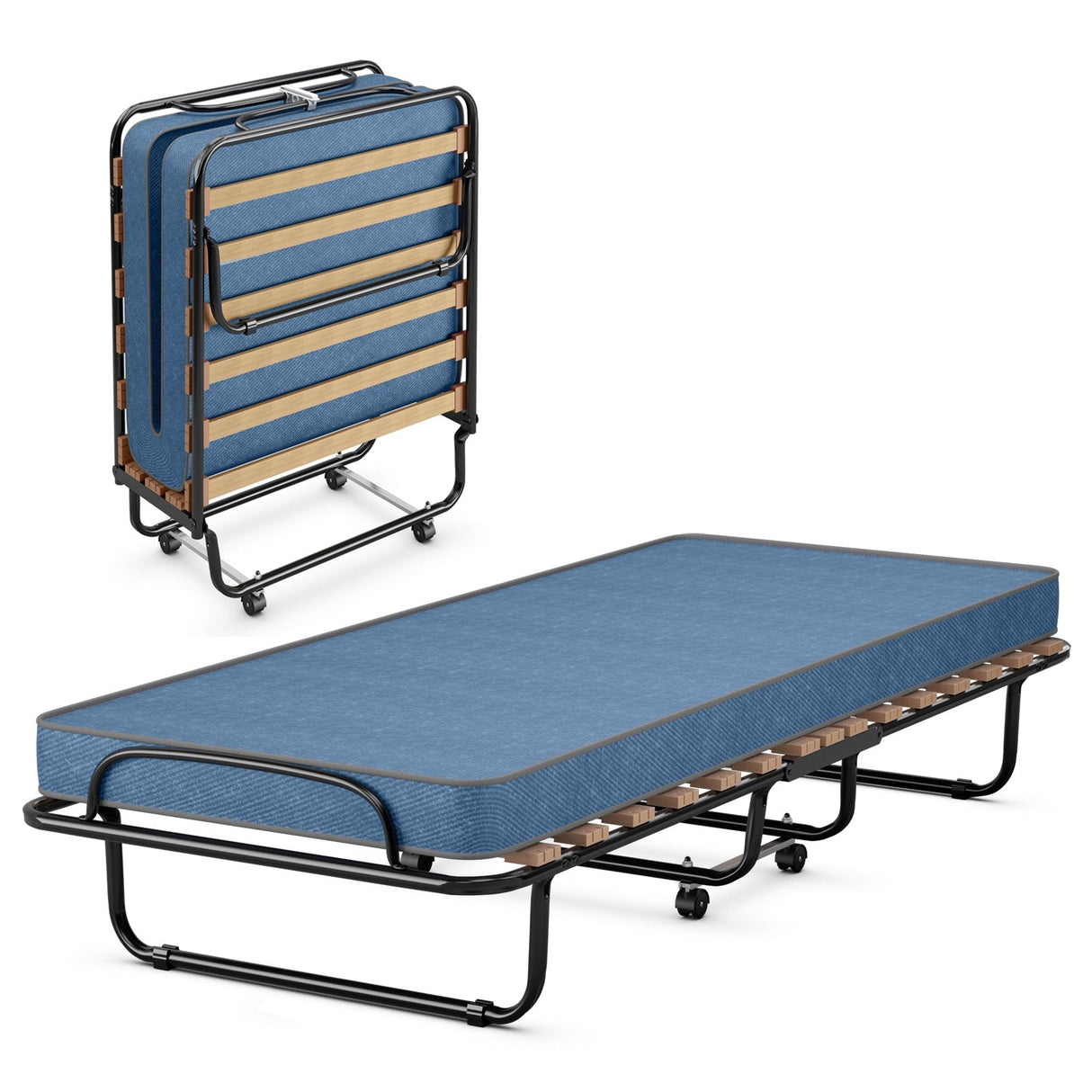 Cama Plegable Portátil con Colchón de Espuma Viscoelástica y Estructura de Metal Resistente Hecho en Italia