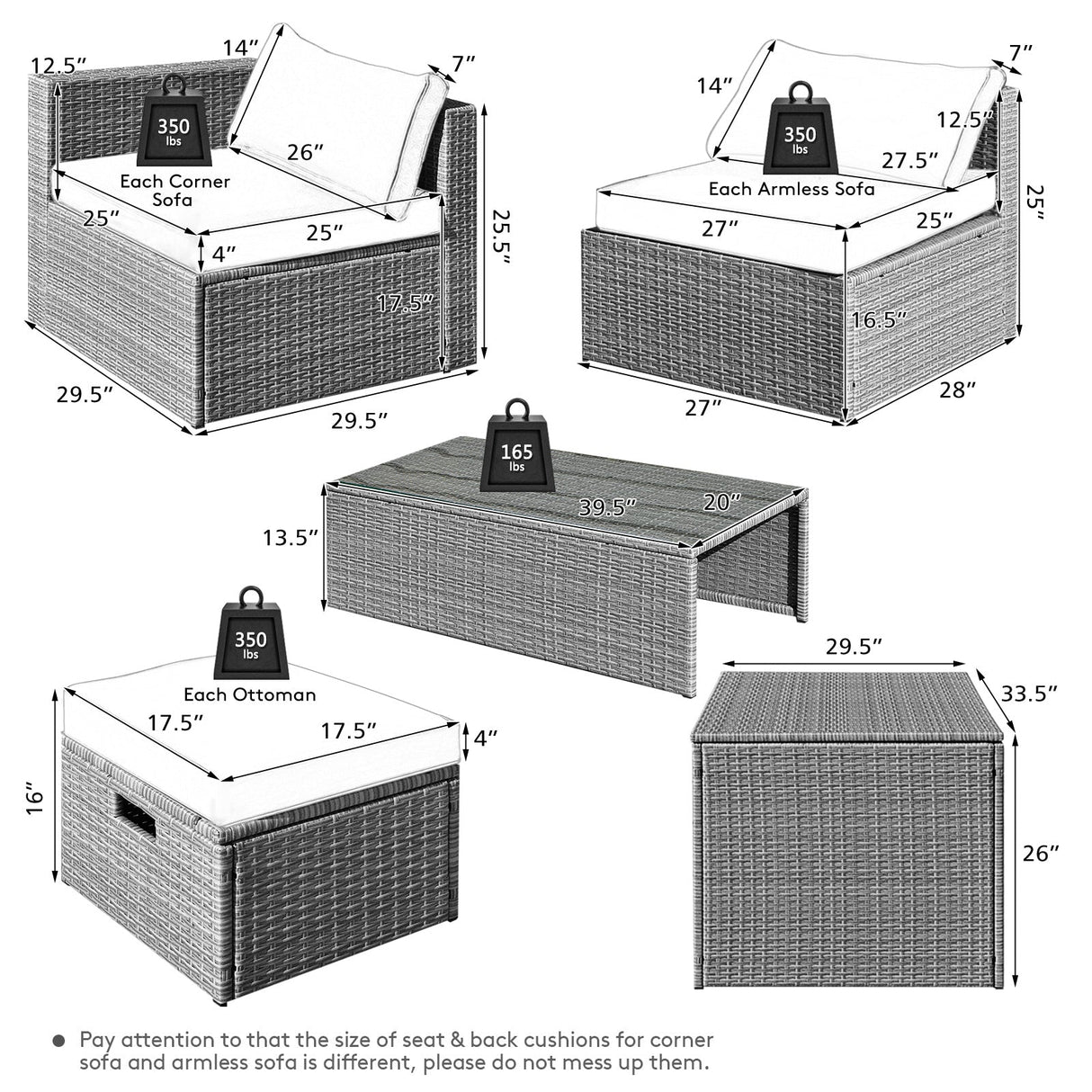 Juego de Muebles de Patio de Ratán de 8 Piezas con Funda Impermeable y Cojines