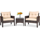 3 Pcs Outdoor Patio Rattan Conversation Set with Seat Cushions-Black