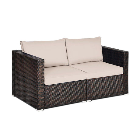 Juego de sofá seccional de mimbre de 2 piezas para patio - Beige