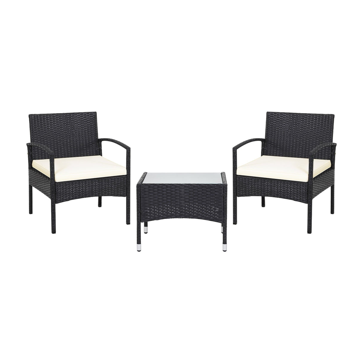 Juego de muebles de patio de ratán de mimbre de 3 piezas con cojín para jardín trasero