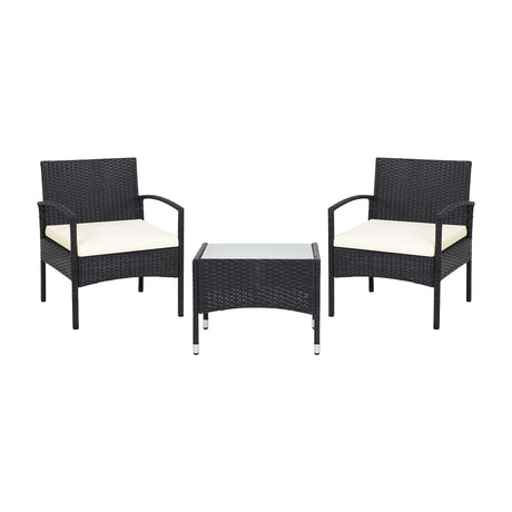 Juego de muebles de patio de ratán de mimbre de 3 piezas con cojín para jardín trasero
