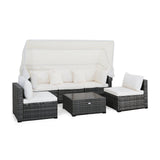 Juego de muebles de patio de ratán de 6 piezas con toldo retráctil
