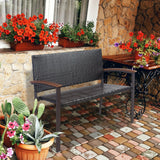 Banco de mimbre de ratán para patio exterior con reposabrazos para jardín