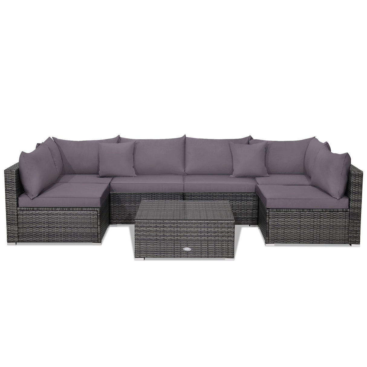 7 Pieces Patio Rattan Furniture Set Sectional Sofa Garden Cushion