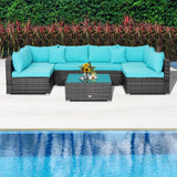 7 Pieces Patio Rattan Furniture Set Sectional Sofa Garden Cushion