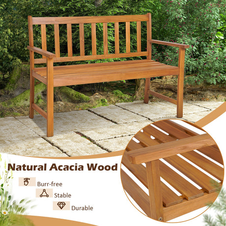 Banco de exterior de madera de acacia para 2 personas con respaldo