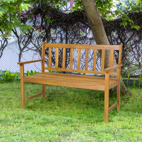 Banco de exterior de madera de acacia para 2 personas con respaldo