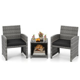 Juego de muebles de patio de 3 piezas con mesa de centro de vidrio templado y cojines de asiento blandos