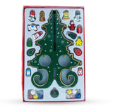 Wooden Tabletop Christmas Tree with Cute Miniature German Style Wooden Ornaments 7.5 Inches