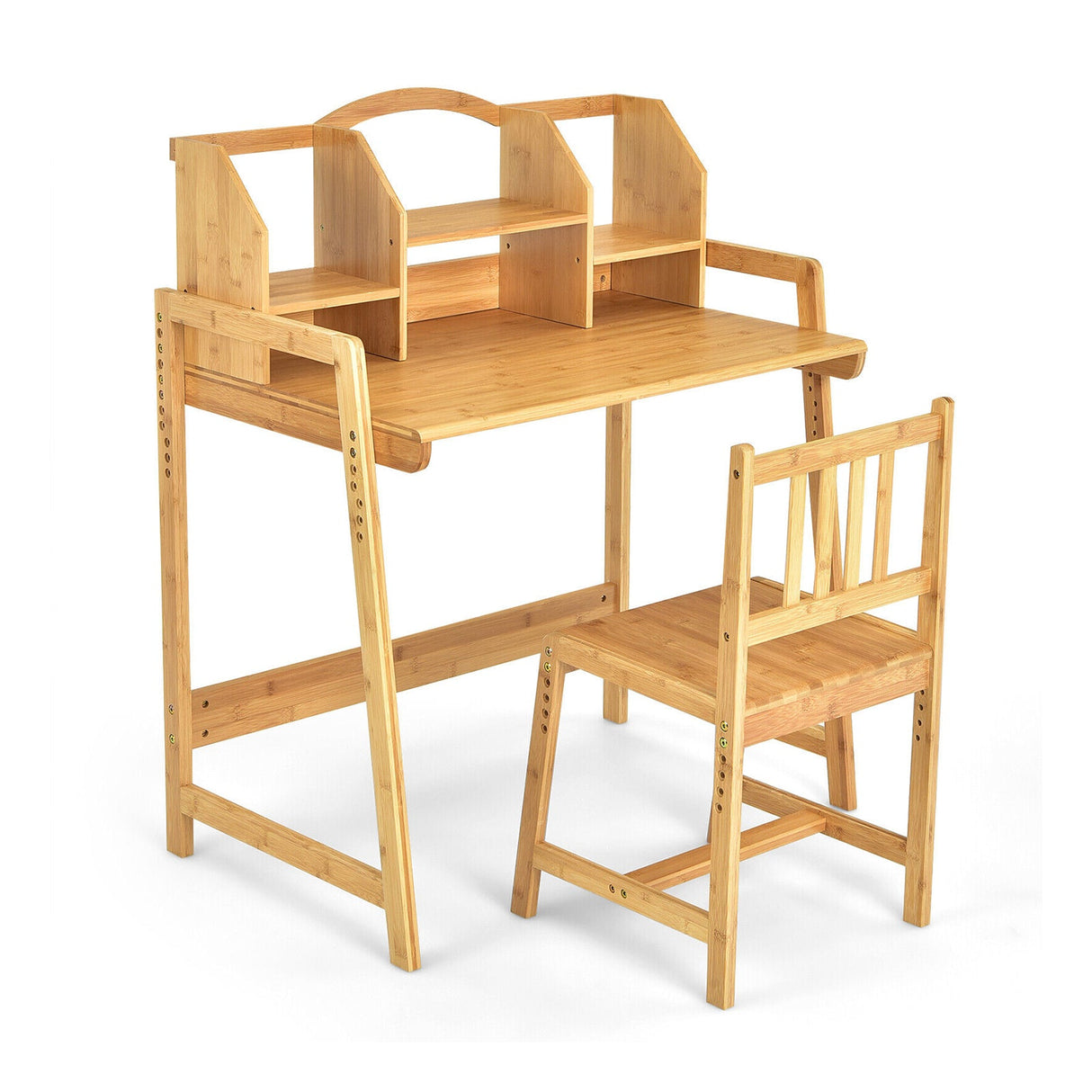 Juego de Escritorio y Silla de Estudio para Niños de Bambú con Estantería