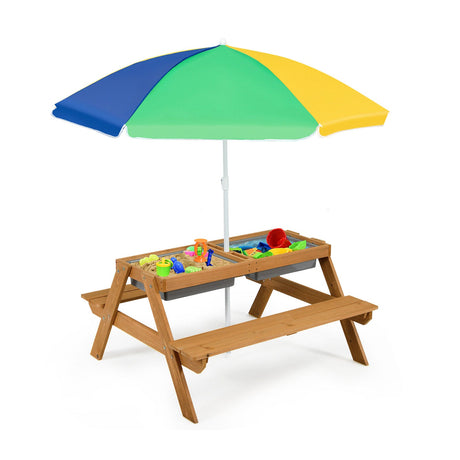 Mesa de agua y arena de picnic para niños 3 en 1 con
