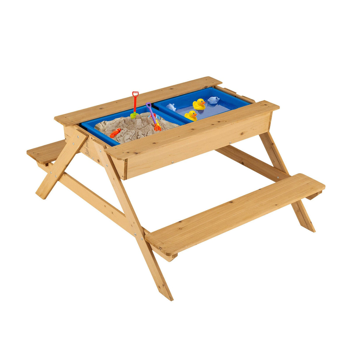 Mesa de pícnic de madera 3 en 1 para niños, mesa de arena y agua para exteriores con cajas de juego