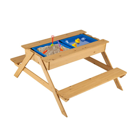Mesa de pícnic de madera 3 en 1 para niños, mesa de arena y agua para exteriores con cajas de juego