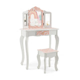 Tocador Infantil 2 en 1 con Espejo Triple Plegable - Rosa