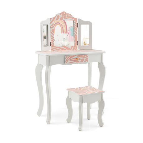Tocador Infantil 2 en 1 con Espejo Triple Plegable - Rosa