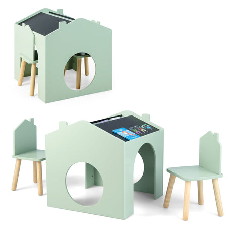 Juego de mesa y 2 sillas de madera para niños - Verde