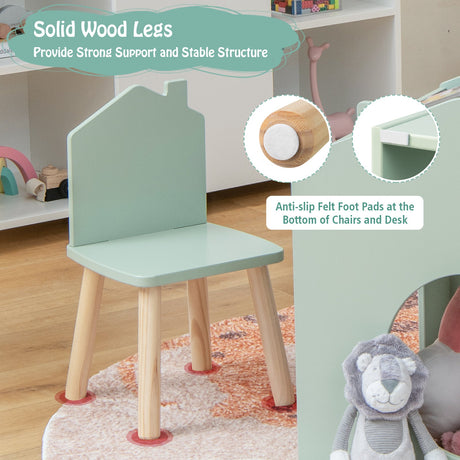 Juego de mesa y 2 sillas de madera para niños - Verde