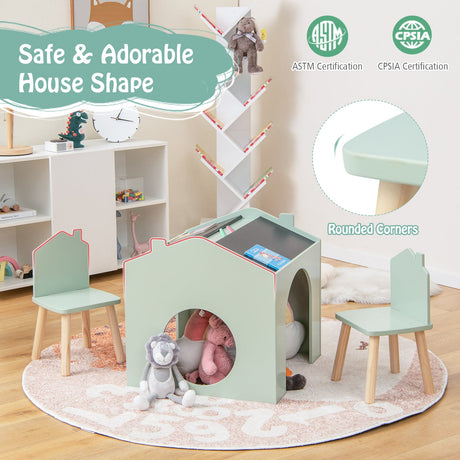 Juego de mesa y 2 sillas de madera para niños - Verde