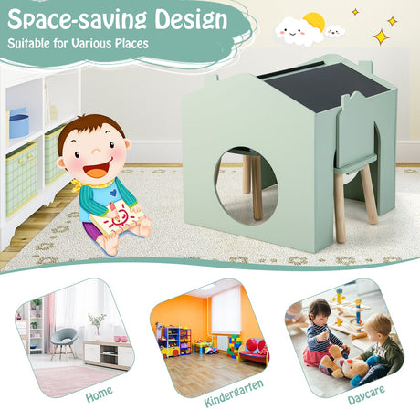 Juego de mesa y 2 sillas de madera para niños - Verde