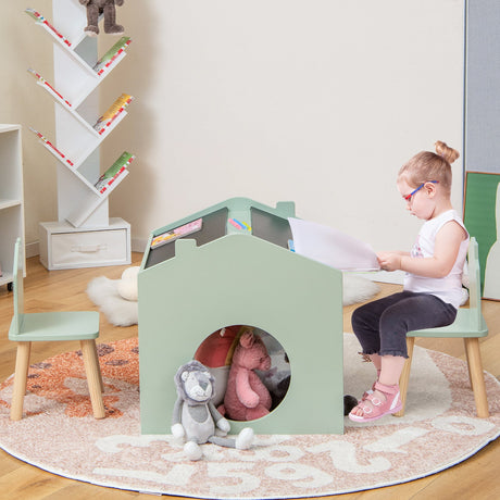 Juego de mesa y 2 sillas de madera para niños - Verde