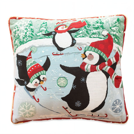 Set of 2 Skating Penguins Christmas Throw Pillow Covers