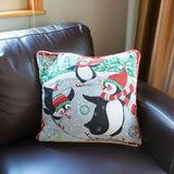 Set of 2 Skating Penguins Christmas Throw Pillow Covers