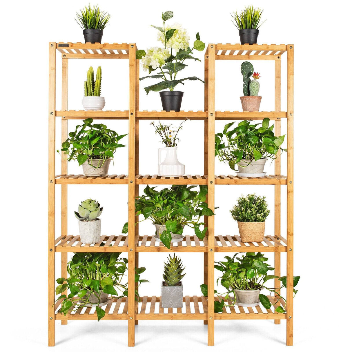 Estante multifuncional de bambú para exhibición de plantas y flores