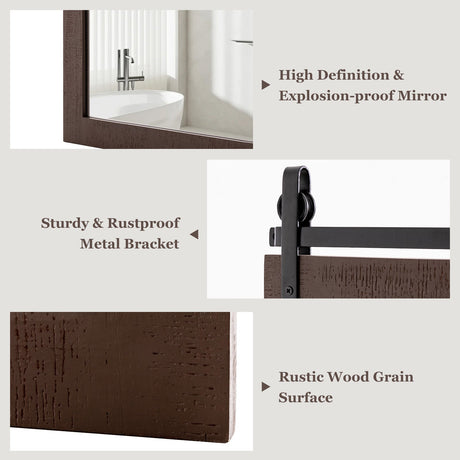 Espejo de pared de 30 x 22 pulgadas con marco de madera