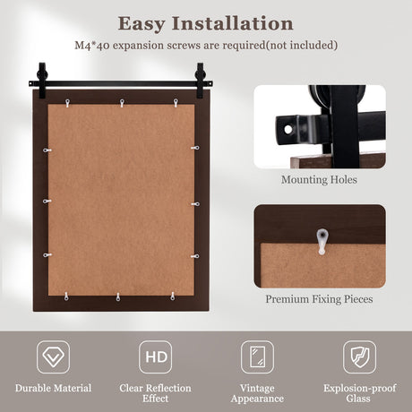 Espejo de pared de 30 x 22 pulgadas con marco de madera