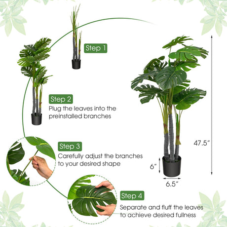 Palmera Monstera artificial de 4 pies, planta falsa