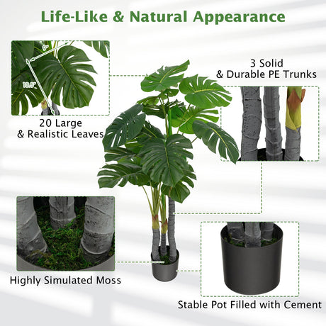 Palmera Monstera artificial de 4 pies, planta falsa