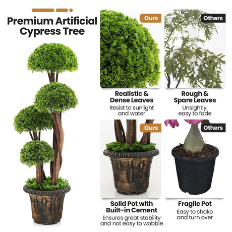 Árbol topiario decorativo artificial de cedro de 3 pies con tronco de ratán