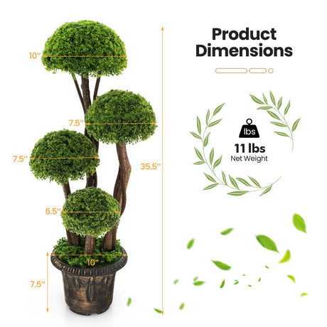 Árbol topiario decorativo artificial de cedro de 3 pies con tronco de ratán